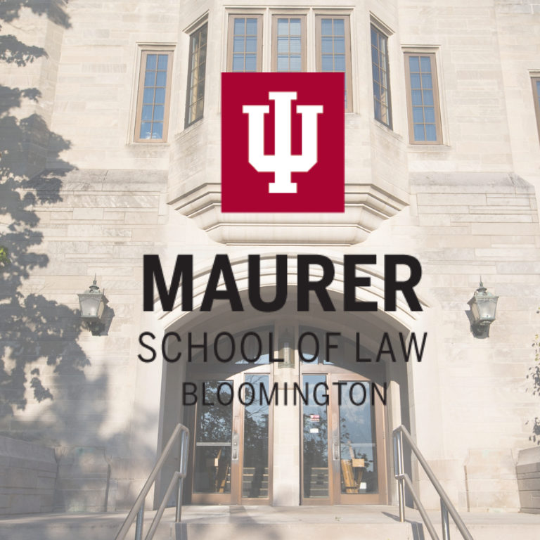 A limestone building with text saying Mauer School of Law.