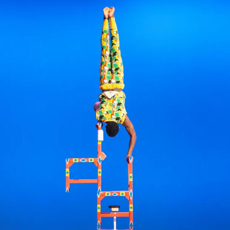 Riziki Mikongo of The Zuzu African Acrobats from Tanzania perform at Indiana University Northwest in Gary on Thursday, Feb. 1, 2024.